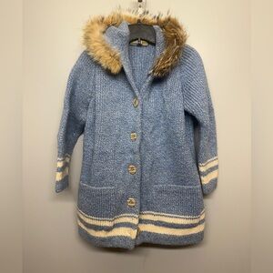 Eskimo Handmade Inuit Pure Virgin Wool Real Fur Lined Hood Sweater